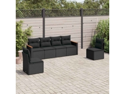 Vidaxl 6 Pcs Conjunto Sofás De Jardim C/ Almofadões Vime Pe Preto