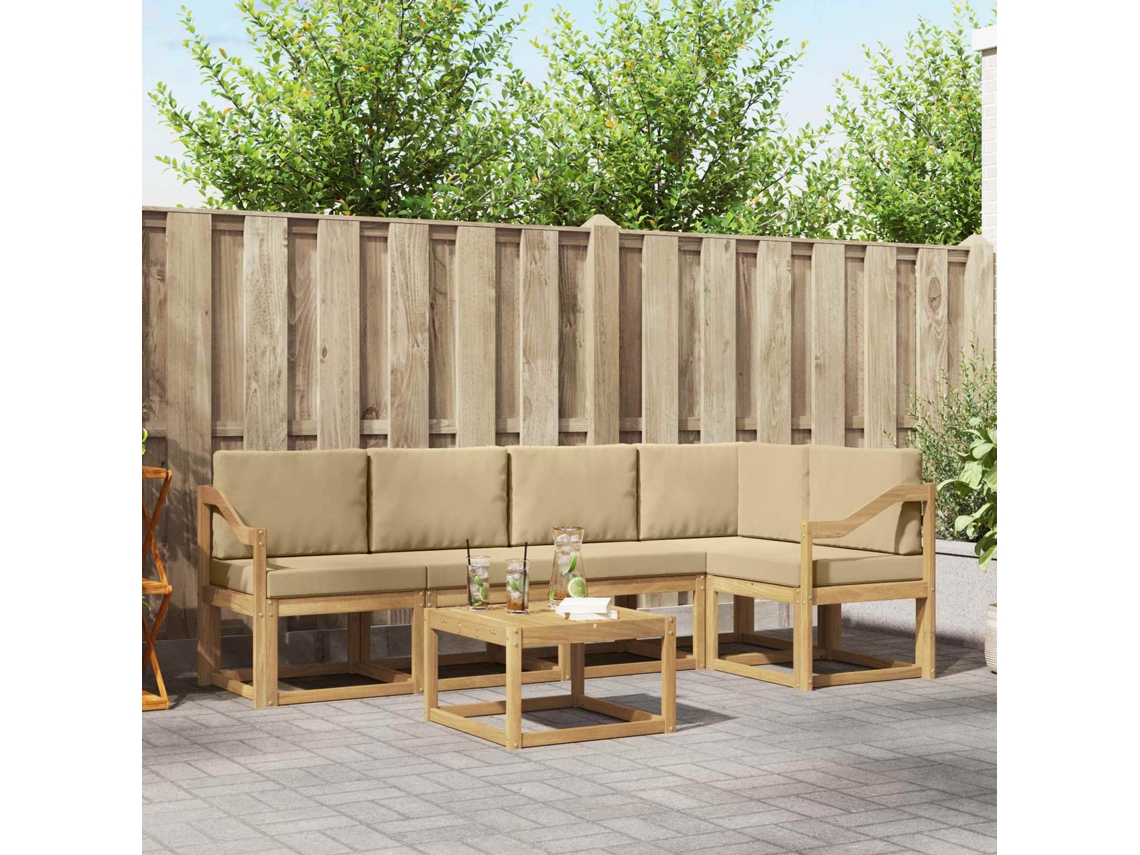 Vidaxl Conjunto De Sofás Para Exterior 6 Unid. Branco E Bege