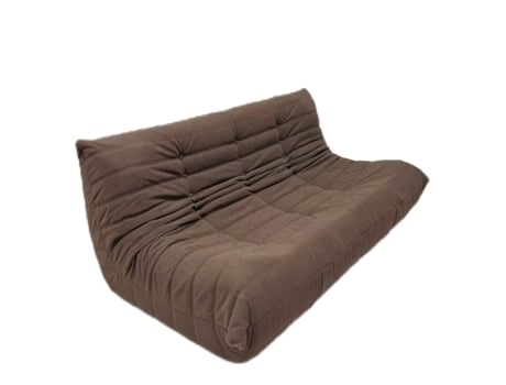 Sofá Togo de três lugares, castanho, pronto a usar, espuma de camada dupla, suporte ergonómico, estofos premium de toque suave