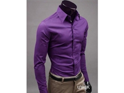 2026 camisetas de Luxo para Homem, Manga Longa, Gola com Botões, Casual e Formal, Ajuste Slim, Algodão Misturado M Morado