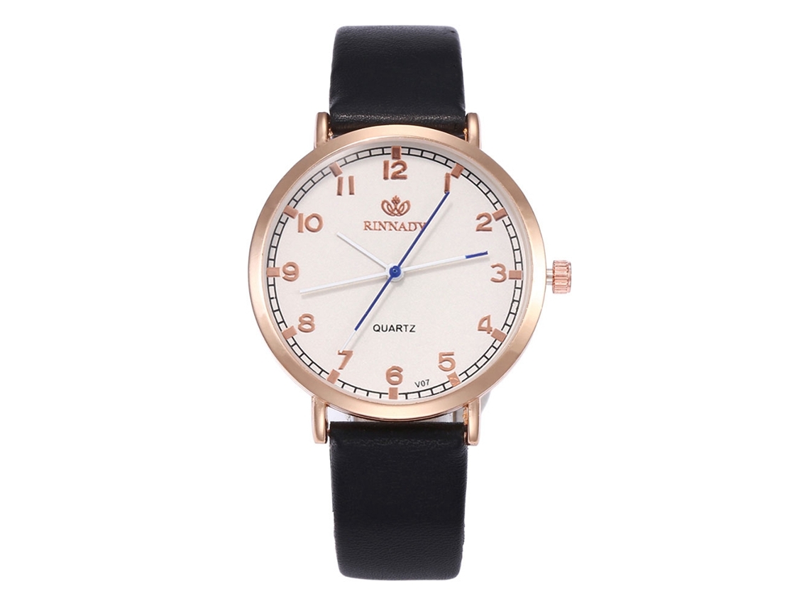 Relógio de Pulseira Casal de Moda com Pulseira de Couro Pu Quartzo Estilo Simples Preto