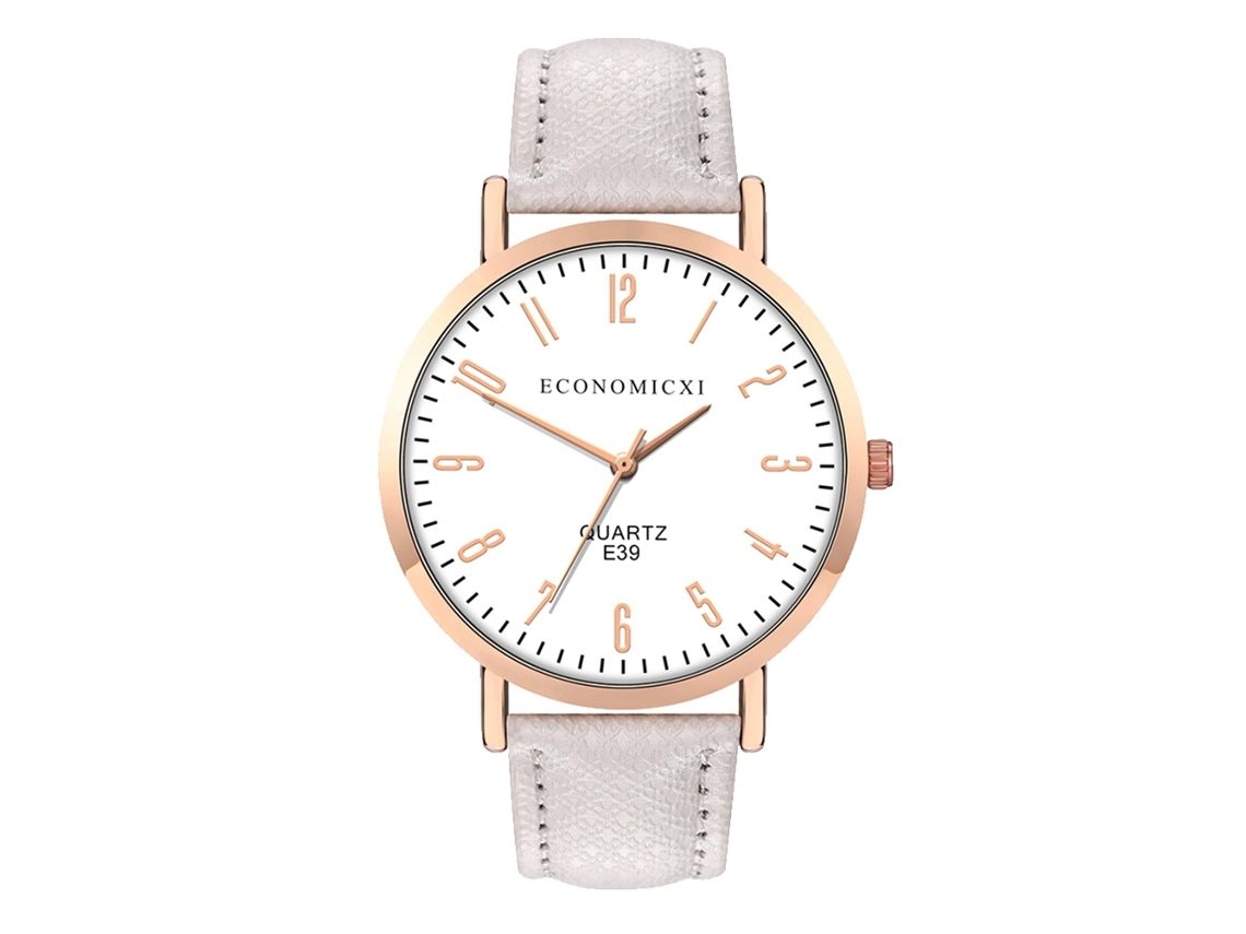 Relógio de Pulso Feminino de Couro Pu Moda com Mostrador Redondo Delicado Relógio de Quartzo Casual Branco