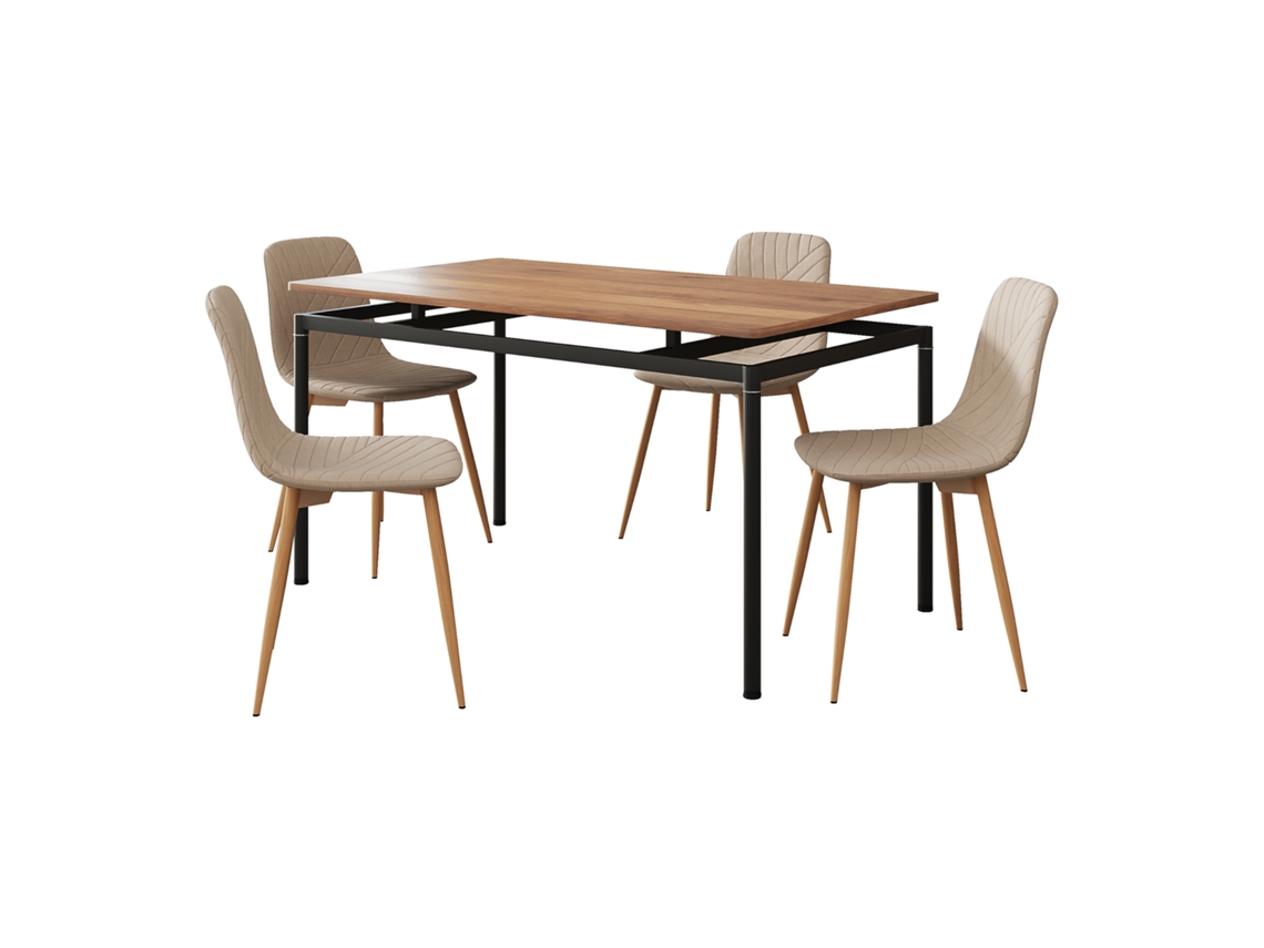 Jogo De Jantar Mesa Hemnes Com 4 Cadeiras Têxtil Aço Marrom Claro [EN.CASA]