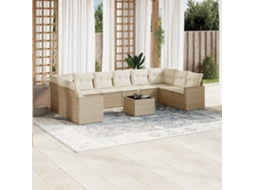 Vidaxl 11 Pcs Conjunto Sofás De Jardim C/ Almofadões Vime Pe Bege