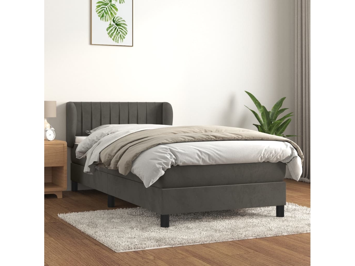 Vidaxl Cama Com Molas/colchão 100x200 Cm Veludo Cinza-escuro