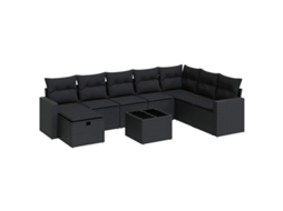 Conjunto de 9 Sofás para Jardim com Almofadões Vime Pe Preto MAISON EXCLUSIVE (N/A)