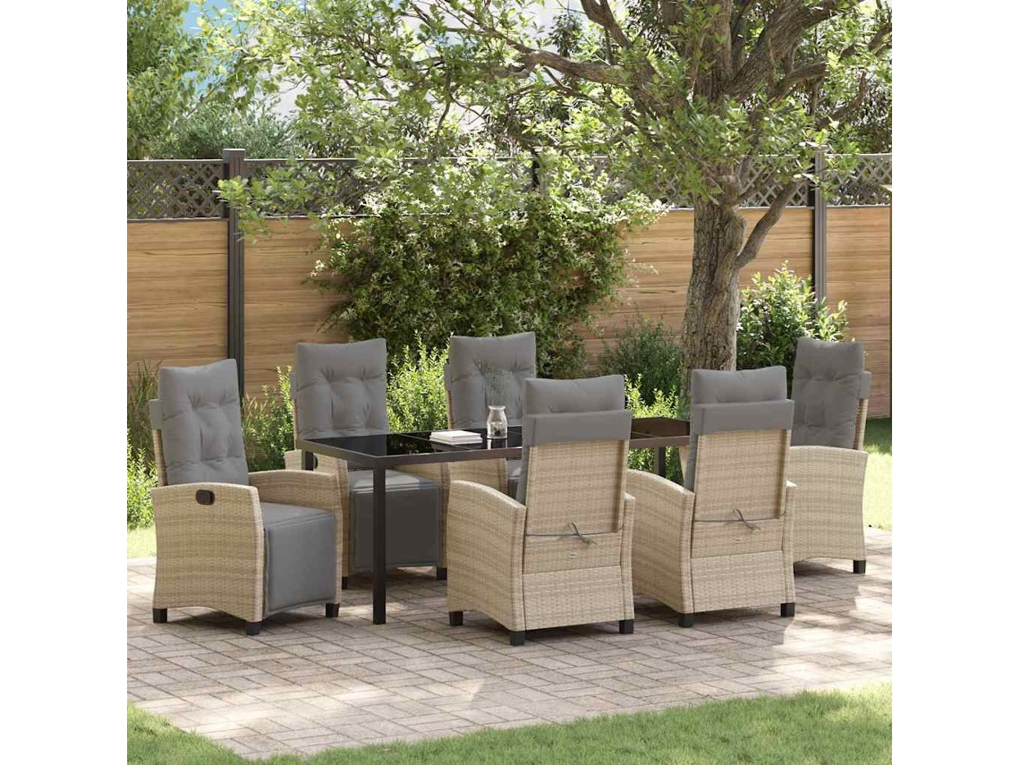 Vidaxl Conjunto De Jantar Para Jardim 7 Unid. Bege Vime Pe