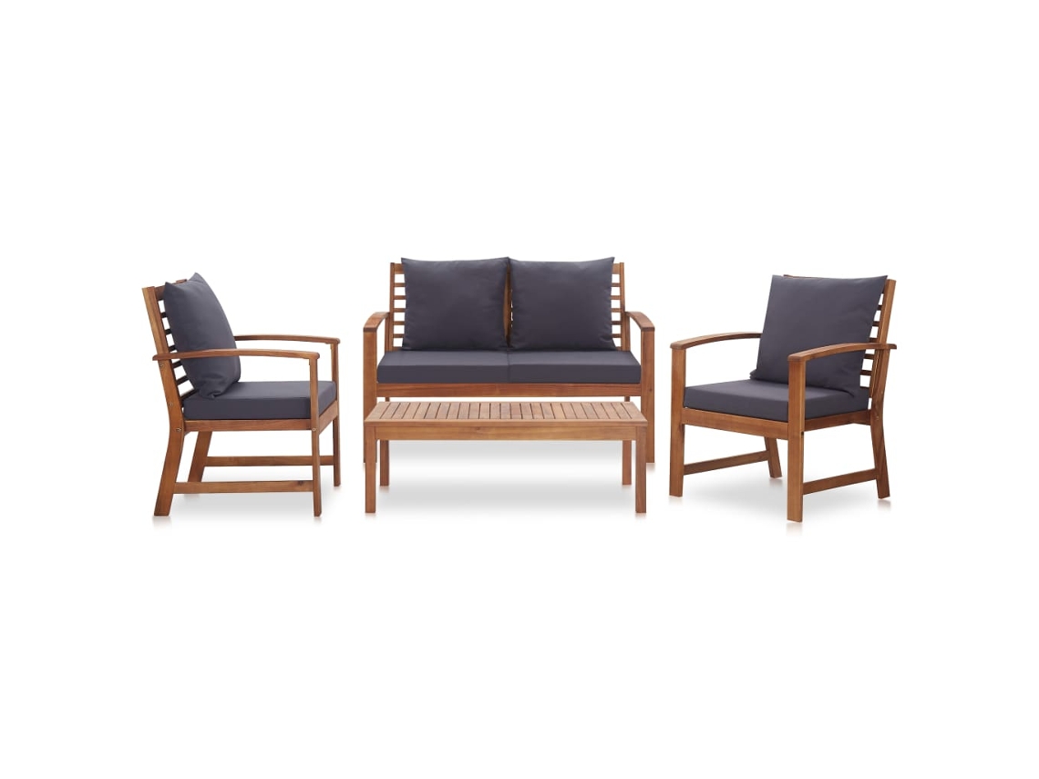 Conjunto de 4 Lounge Garden com Almofadões Acácia Maciça MAISON EXCLUSIVE (4x4x4 cm)