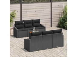 Vidaxl Conjunto De Sofá De Jardim 7 Unid. Preto Vime Pe