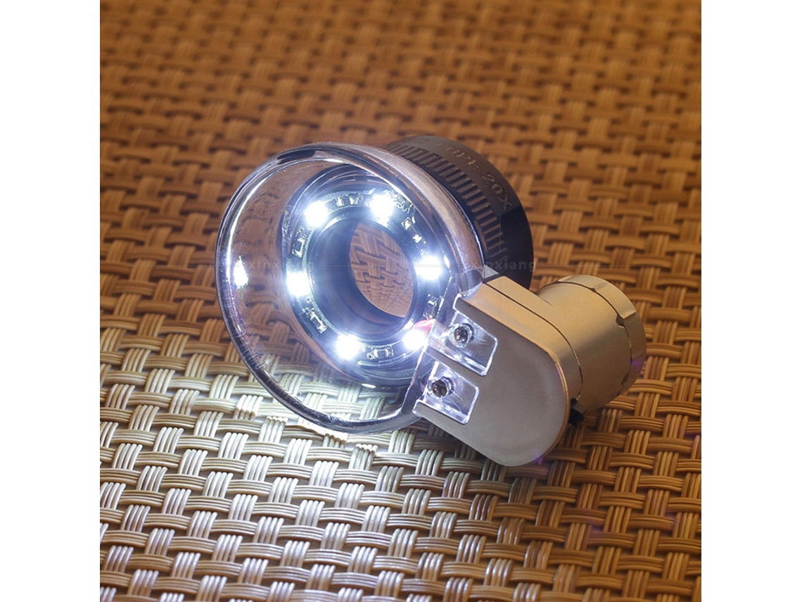 Lupa de Vidro Óptico 20x com 6 Luzes Led para Joias BRILVIBERA