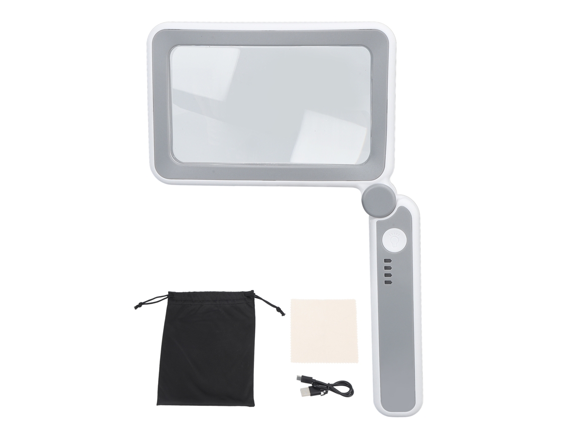 Mali lupa Retangular 4x com Luz 3 Modos Led Controle Tático Ergonômica Mão para Idosos Leitura