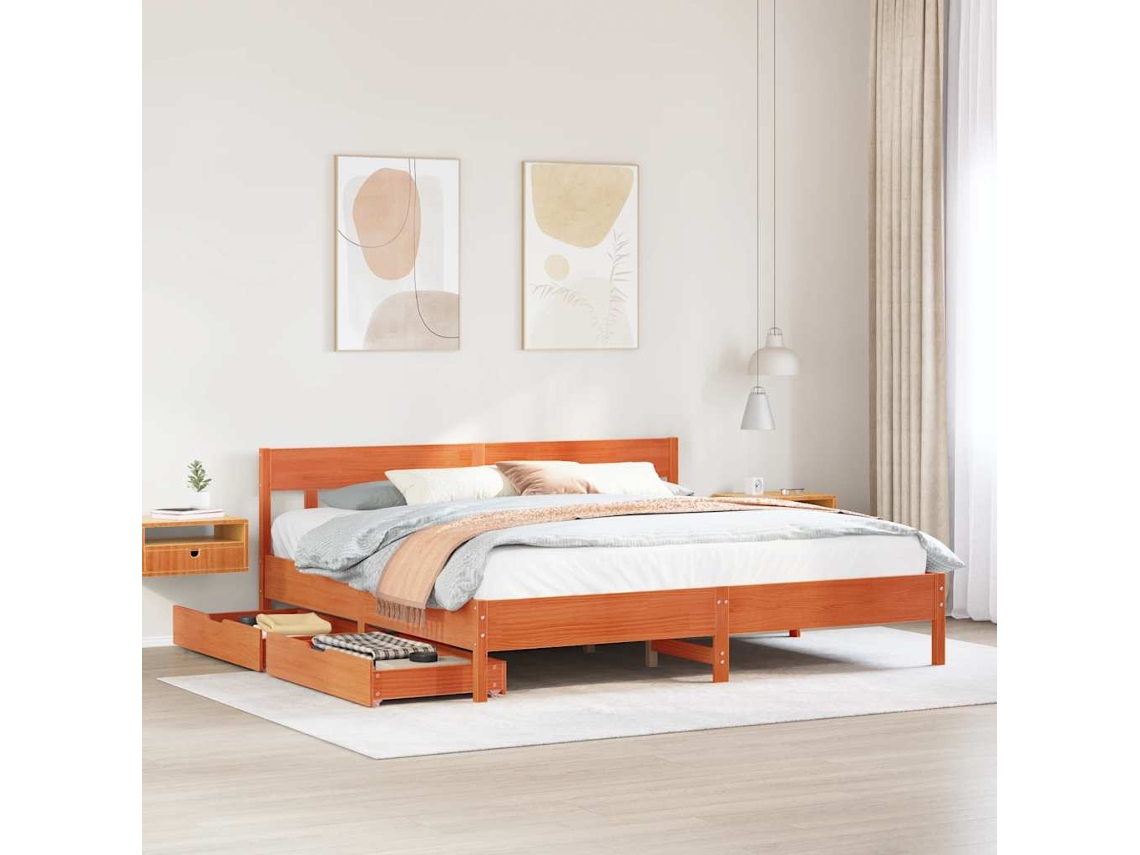 Cama Sem Colchão 200x200 Cm Pinho Maciço Castanho-mel