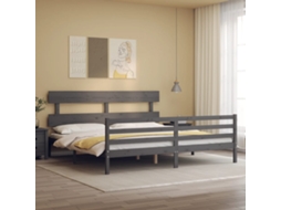 Estrutura De Cama Com Cabeceira 200x200 Cm Madeira Maciça Cinza
