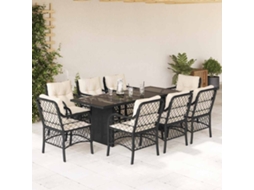 Vidaxl 9 Pcs Conjunto De Jantar P/ Jardim C/ Almofadões Vime Pe Preto