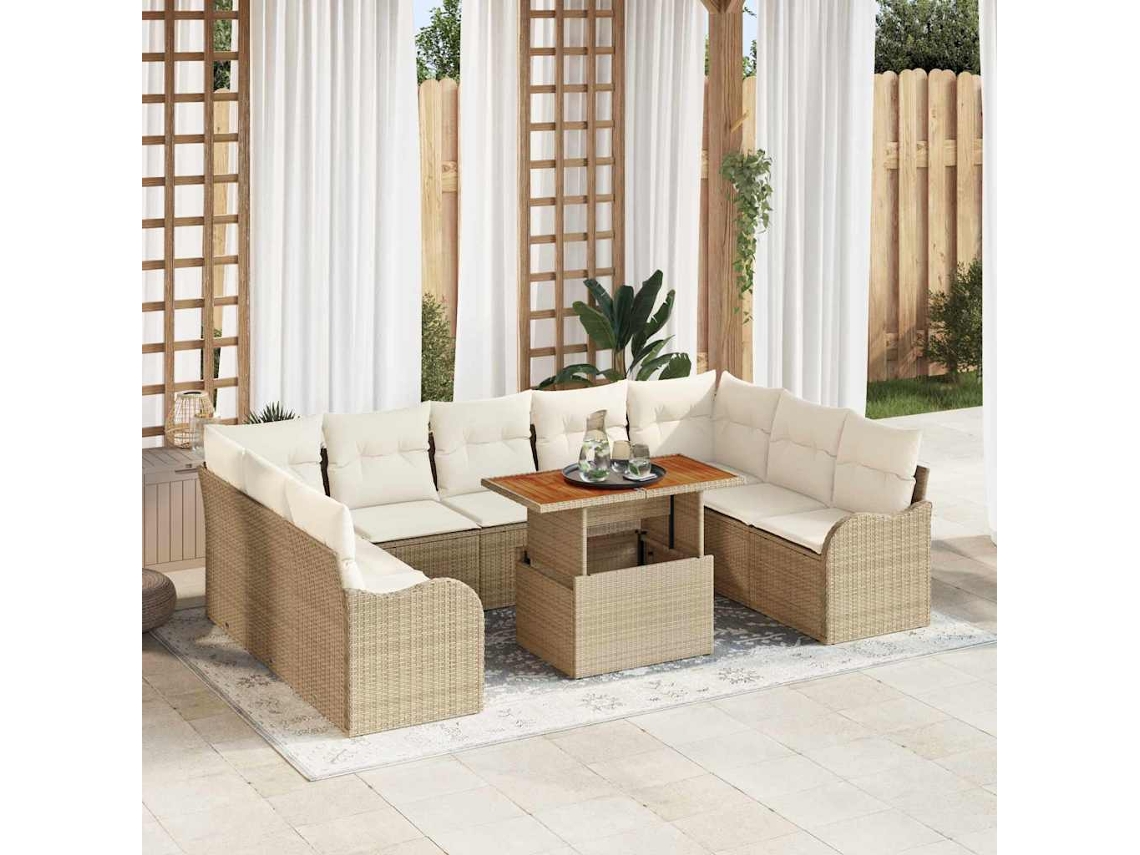 Vidaxl Conjunto De Sofá De Jardim 10 Unid. Bege Rattan Sintético