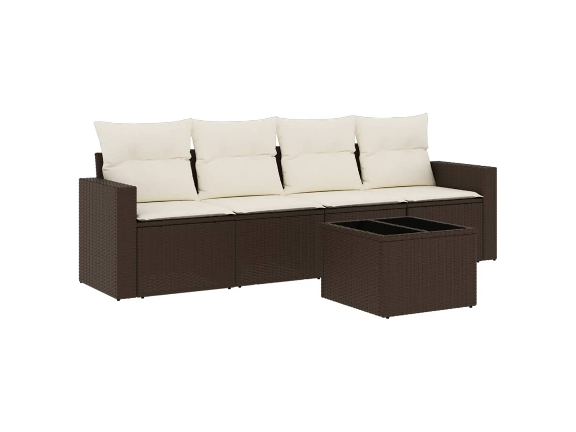 Maison Exclusive - 5 Pcs Conjunto Sofás P/ Jardim C/ Almofadões Vime Pe Castanho