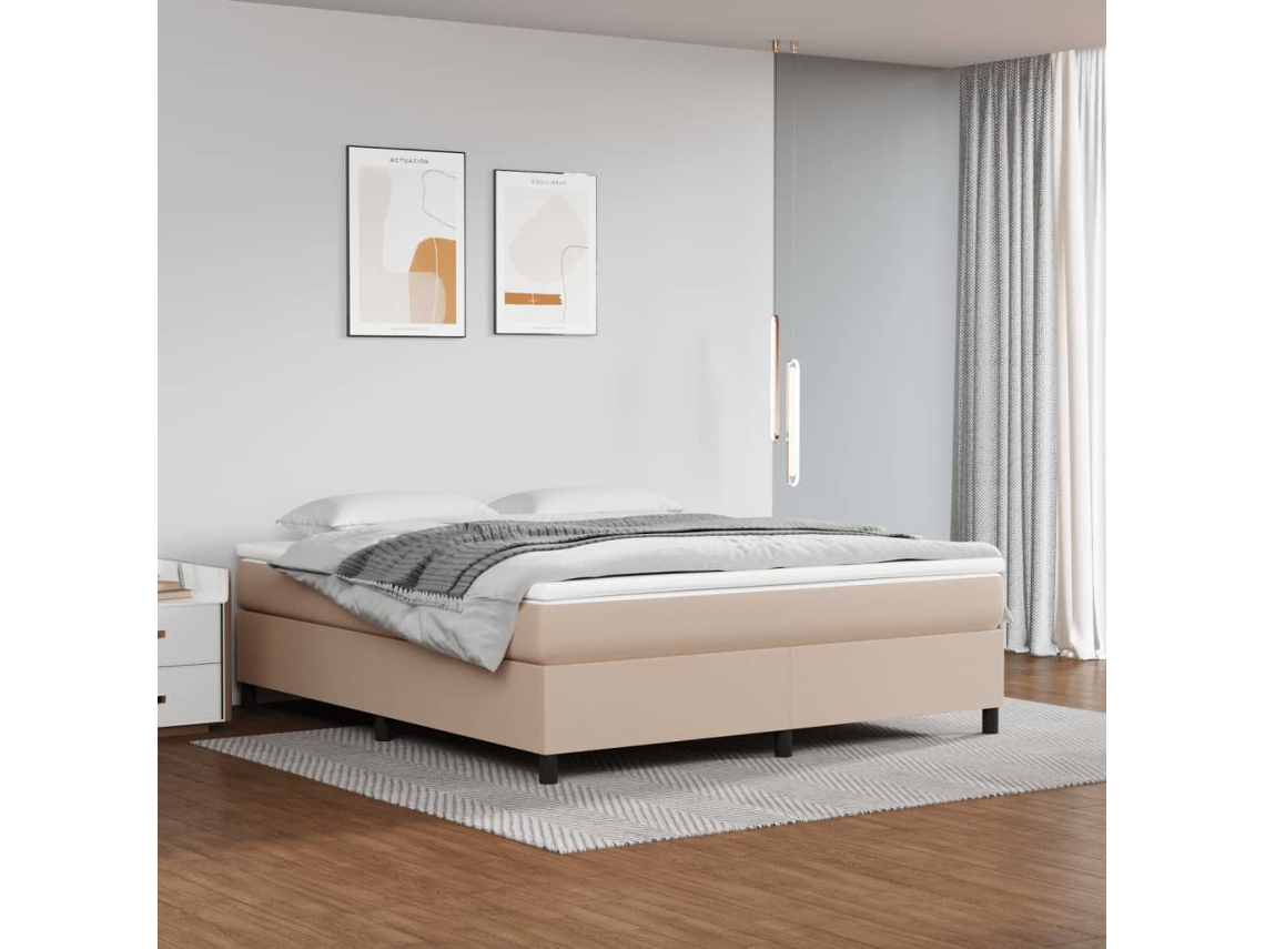 Vidaxl Cama Com Molas/colchão 160x200 Cm Couro Artificial Cappuccino