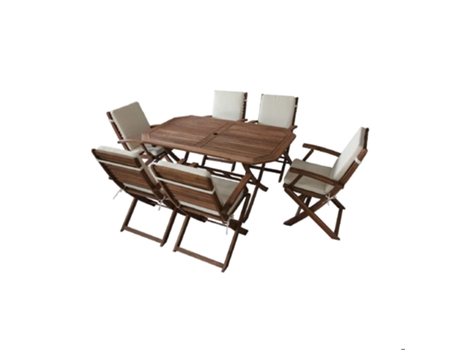 Conjunto de Refeição Mesa e 6 Cadeiras Madeira Acácia Porto KASA 1 un