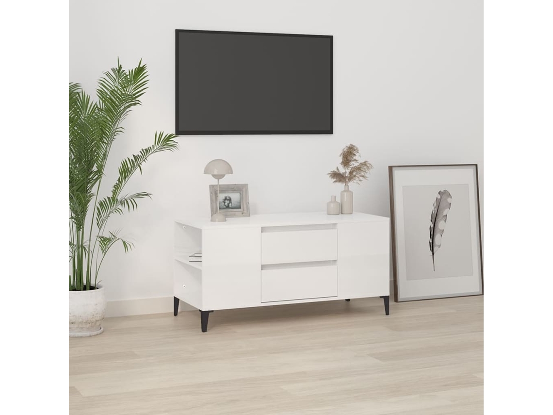 Vidaxl Móvel P/ Tv 102x44,5x50 Cm Derivados Madeira Branco Brilhante