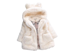 Jaqueta De Urso Teddy Com Capuz De Pelo Falso Macio Para Meninas Inverno Acolhedora Plush Espessa Outerwear Branco