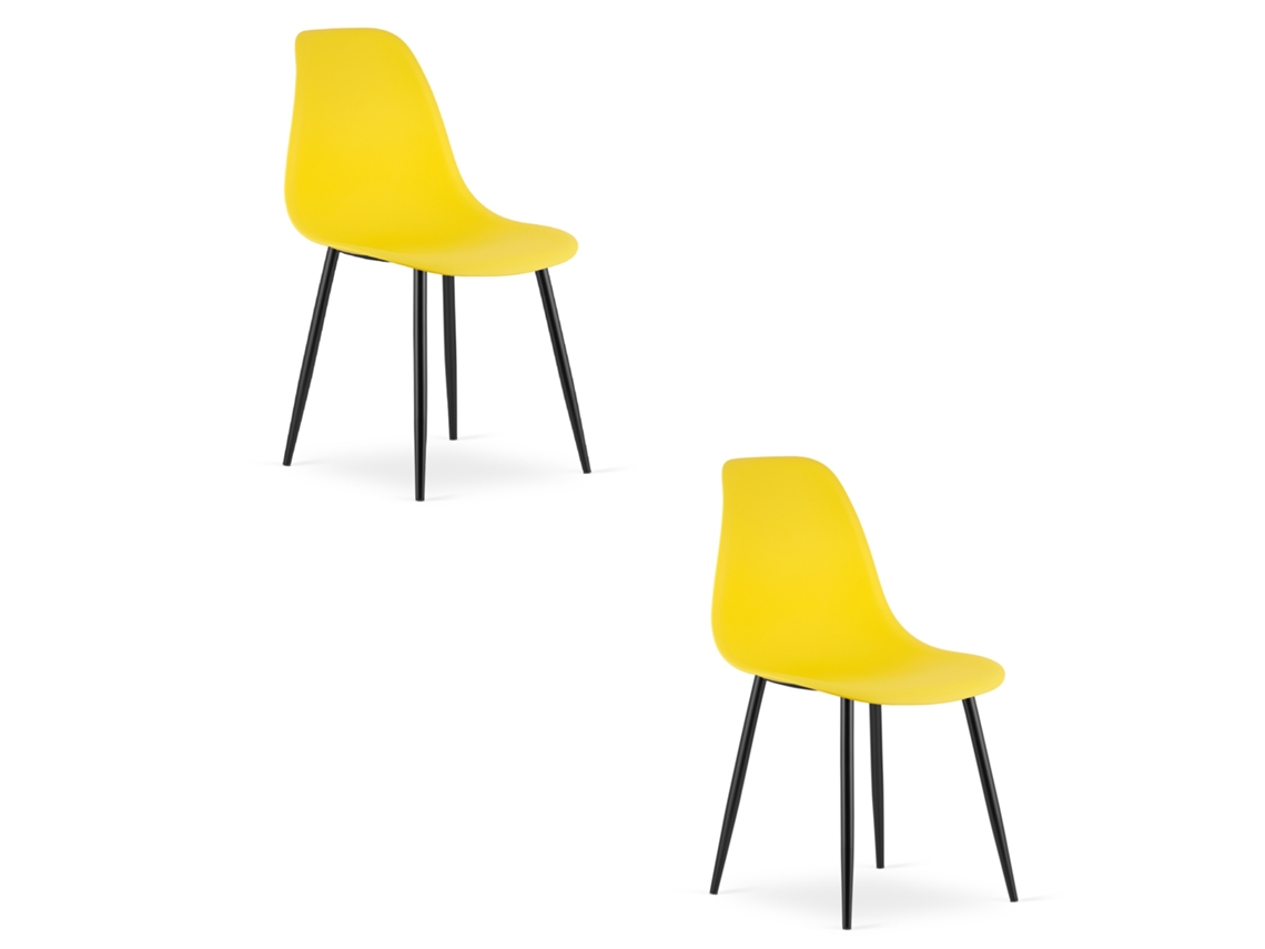 Cadeira De Jantar Conjunto De 2 Peças Kaleo Assento Amarelo, Pernas Pretas, Assento Ergonômico, Pés Niveladores Ajustáveis