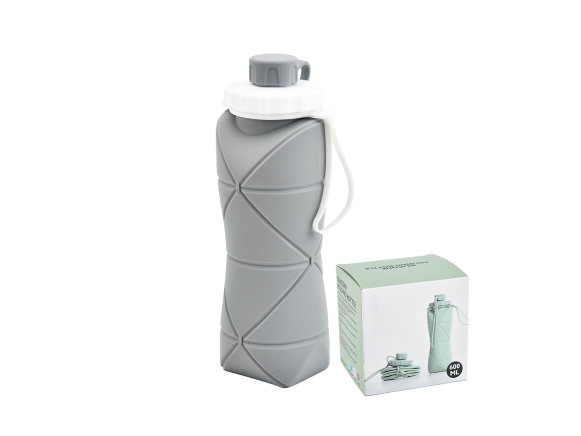 Garrafa de Água Colapsível 600ml Silicone Kids Cinza Claro