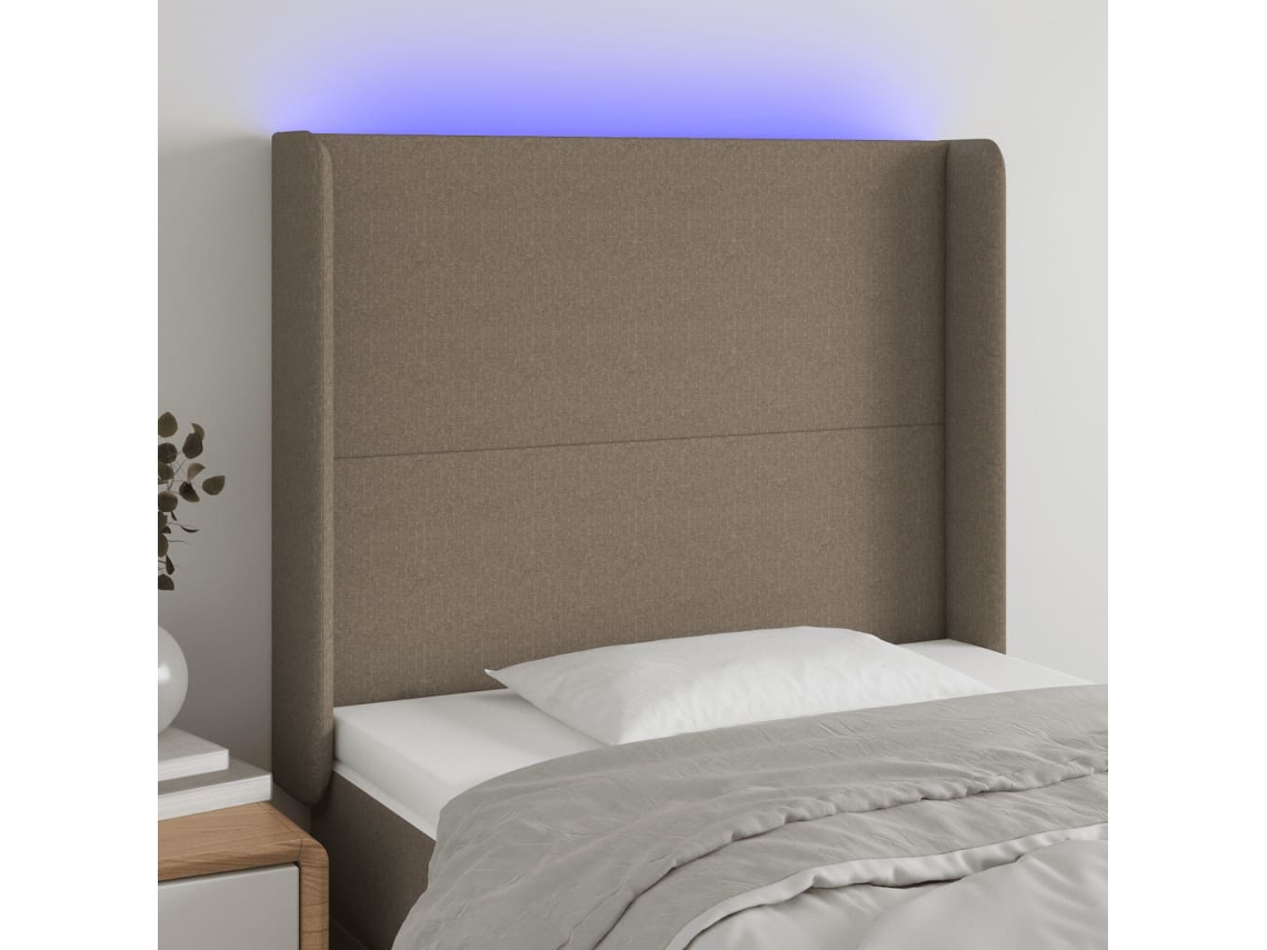 Vidaxl Cabeceira Cama C/ Led Tecido 103x16x118/128cm Cinza-acastanhado