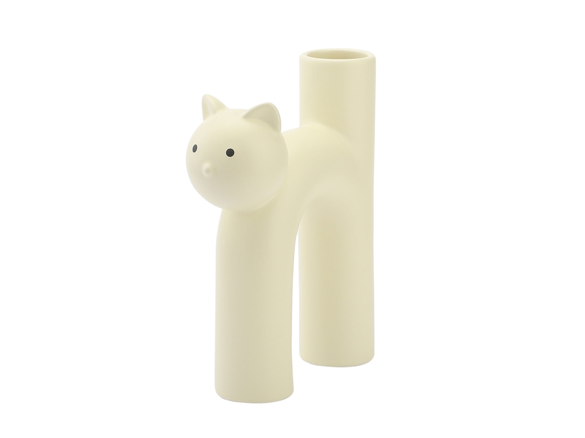 Vaso de Flores Cilindro Gato Matt Baunilha Sala Decor