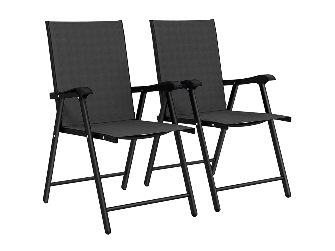 Conjunto De 2 Cadeiras Dobráveis, Cadeira De Jardim Dobrável Com Encosto Alto, Braços Em Aço, Textileno 58 X 62 X 97 Cm, Preta