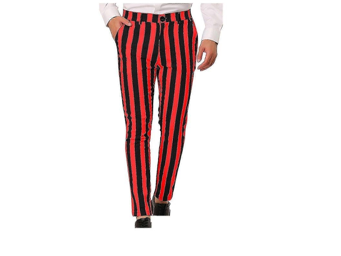 _calças de Traje Masculino com Listras e Bolsos Funcionais