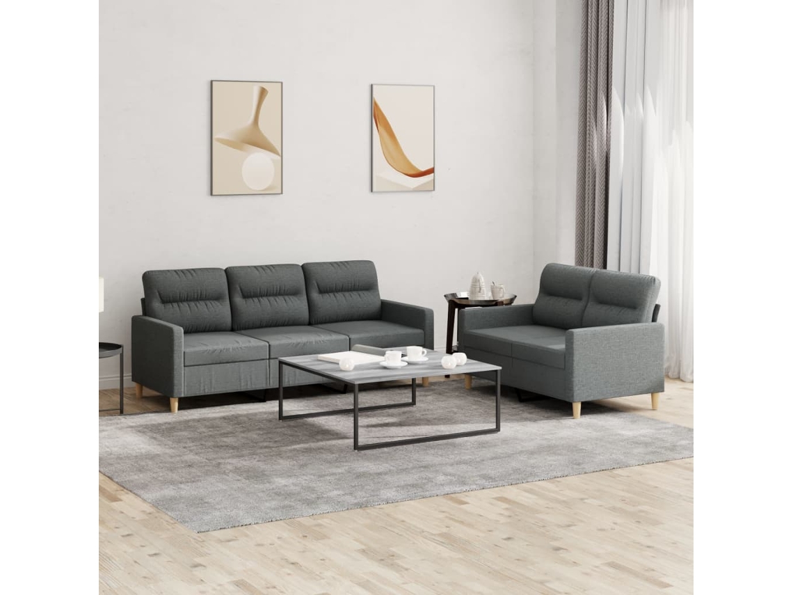 Vidaxl 2 Pcs Conjunto De Sofás Com Almofadões Tecido Cinzento-escuro