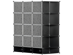 Armário Modular BTFORUS com 16 compartimentos, 2 barras para roupas, preto e branco