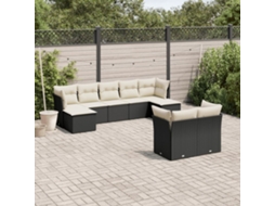 Jogo de Sofá 9 Peças P/ Jardim C/ Almofadões Vime Pe Preto Dkd Home Decor