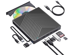 Unidade Externa de Cd/dvd +/ Rw com Leitor de Cartão Sd e Portas Usb 3.0/2.0 para Notebook Mac, Pcs e Sistemas Operacionais AQUAFORGE