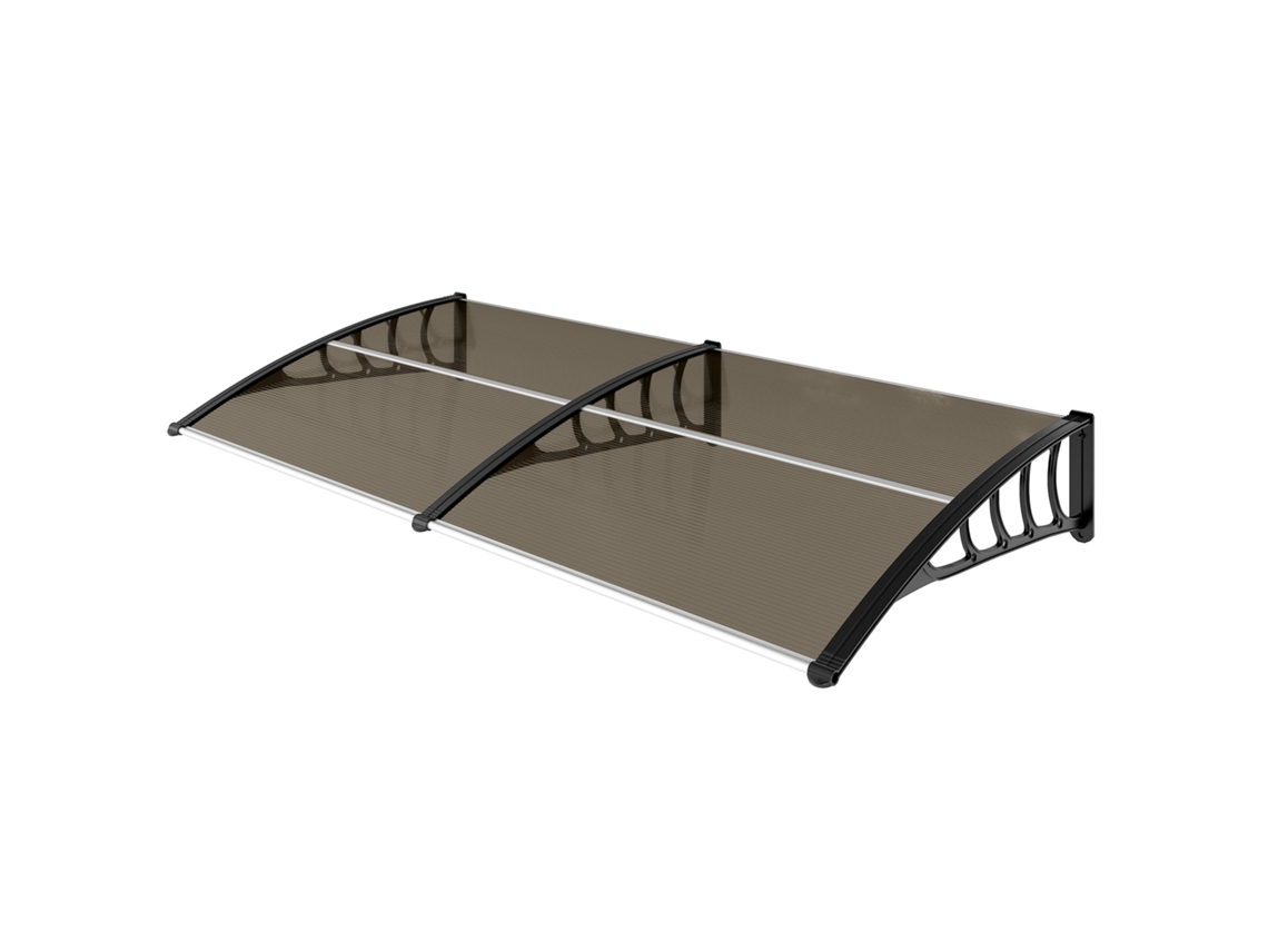 Marquise Exterior Para Portas E Janelas 200x96 Cm Com Barra De Liga De Alumínio, Pp E Policarbonato, Castanho