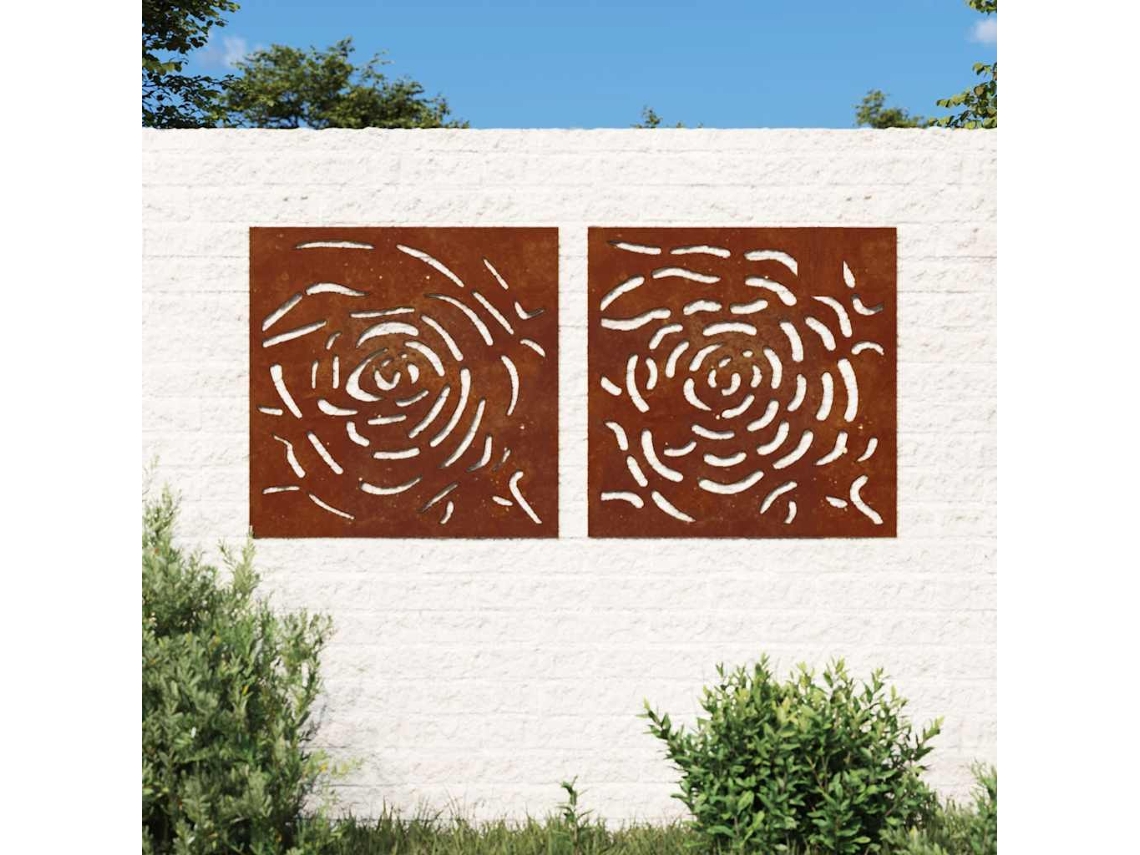 Vidaxl Decorações P/ Muro Jardim 2 Pcs 55x55cm Aço Corten Design Rosas