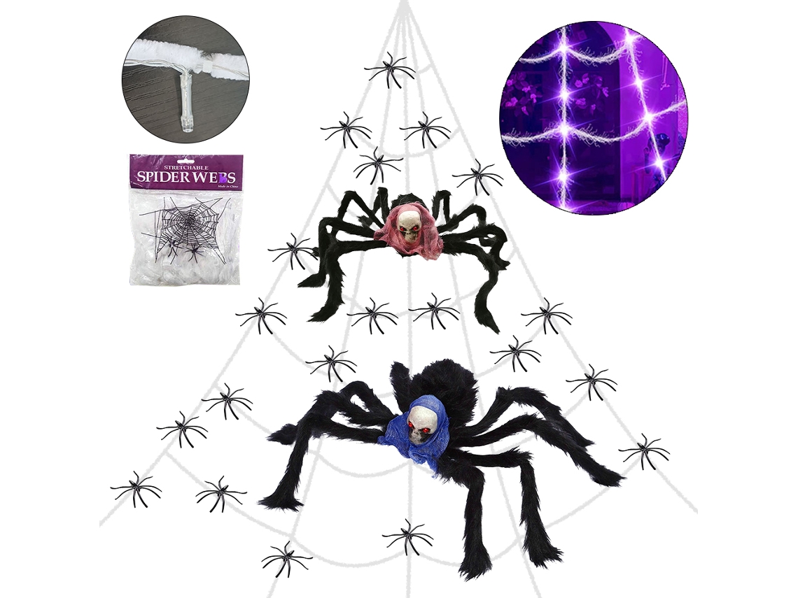 Laxiscreed Vela Decorativa De Halloween Com Teia, Aranhas Pretas E Luz Roxa Iluminada