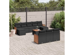 Vidaxl 11 Pcs Conjunto Sofás De Jardim C/ Almofadões Vime Pe Preto