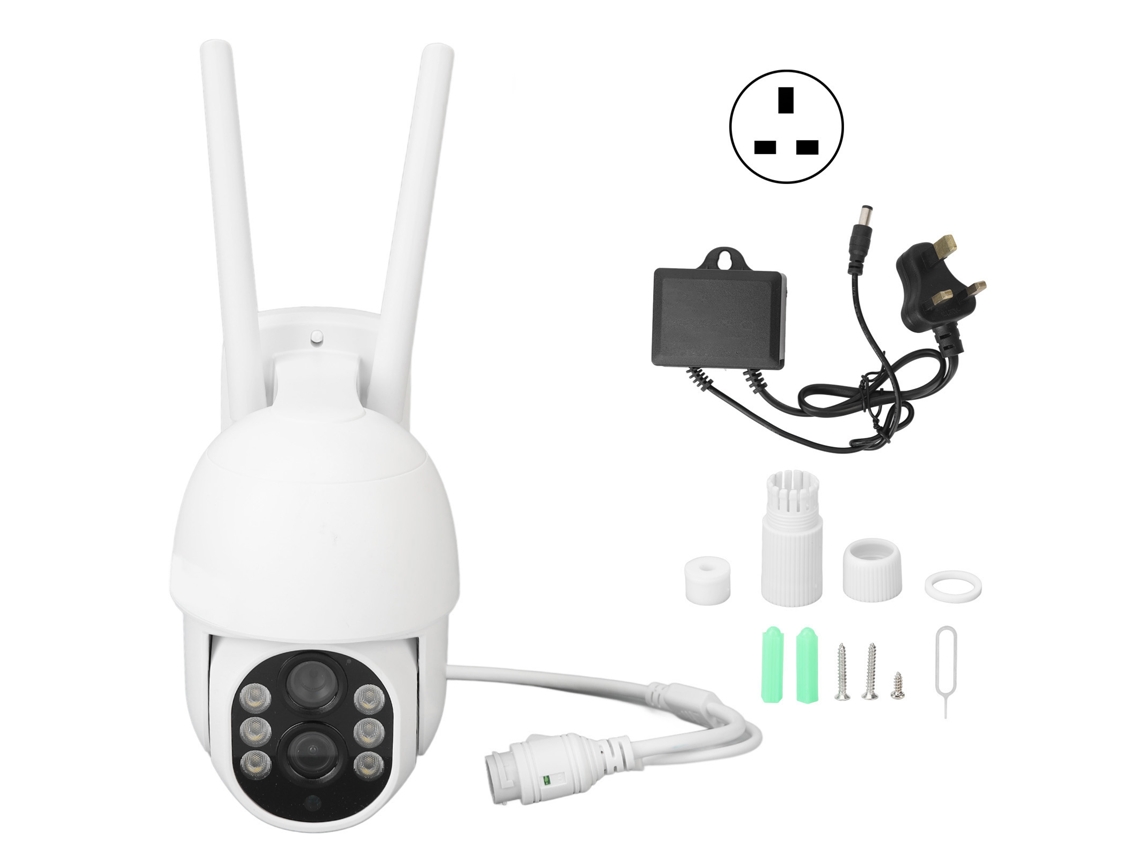 Câmera de Vigilância Externa Wifi Ptz Dual Lentes 1080p Visão Noturna Colorida 350° Rotação Ip66 Uk Plug