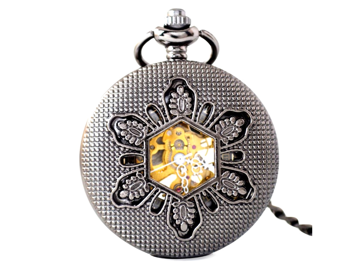 Relógio de bolso mecânico vintage unissex com padrão vazado de floco de neve.