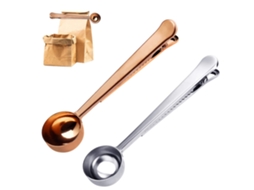 Conjunto De 2 Colheres Medidoras Café Com Prendedor Para Saco, Em Aço Inoxidável, Moído E Grãos, Ideal Cafeteira Francesa (prata Ouro Rosa).