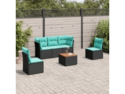 Vidaxl 6 Pcs Conjunto De Sofás P/ Jardim C/ Almofadões Vime Pe Preto