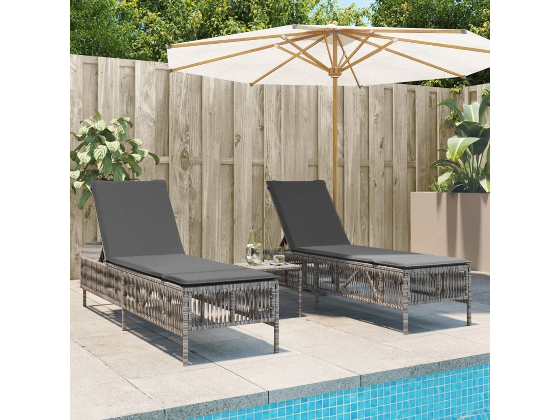 Vidaxl Espreguiçadeiras Com Mesa 2 Pcs Vime Pe Cinzento