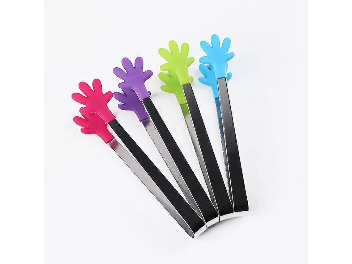 Conjunto de 4 mini pinças de aço inoxidável com pontas de silicone para sorvetes e canapés.