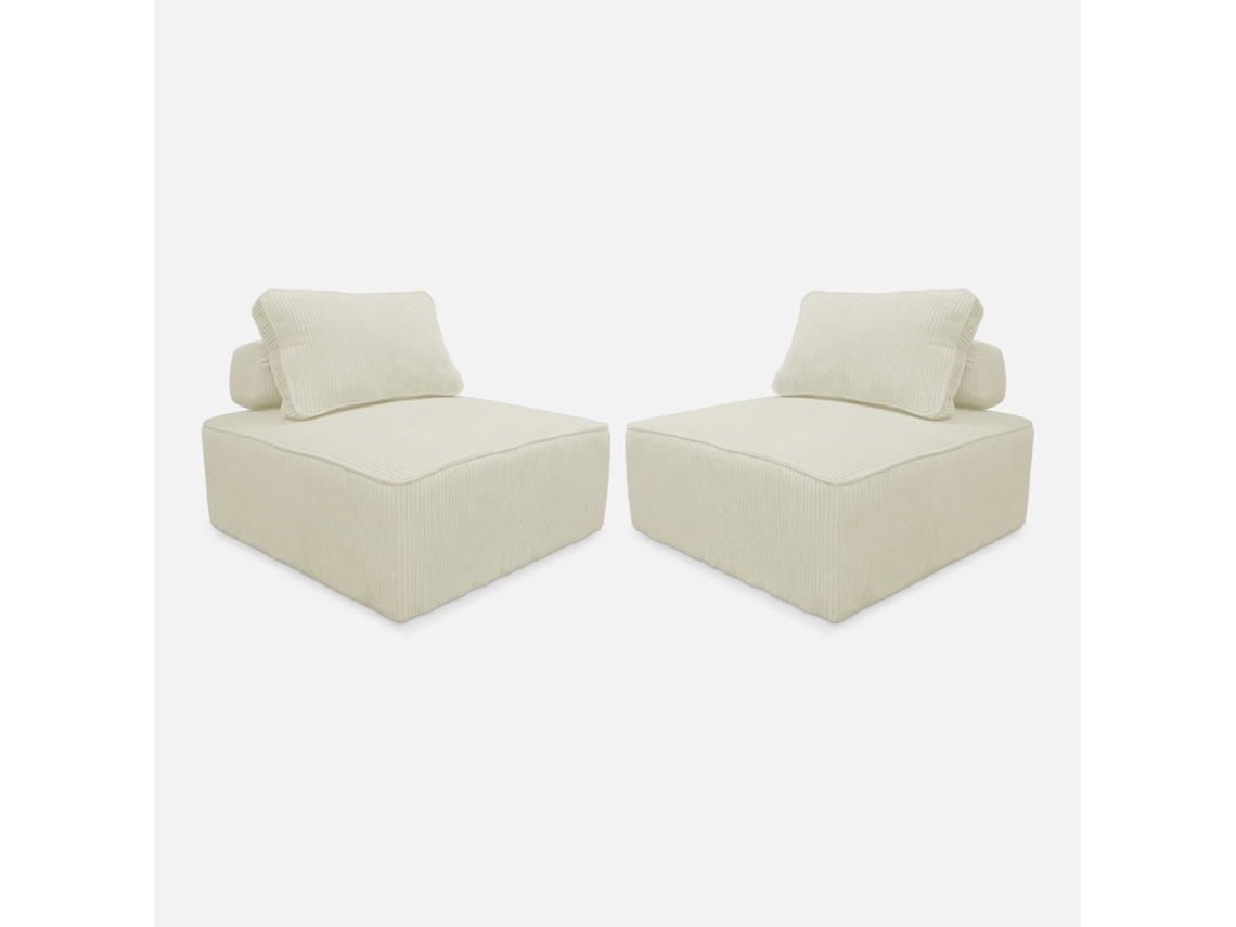 Sofá Modular Em Veludo Canelado, 2 Lugares, Creme