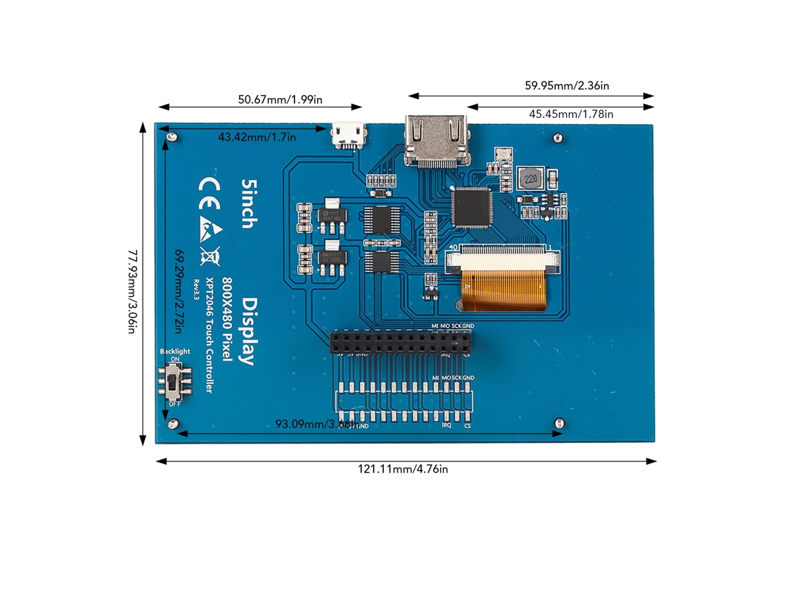 Aetheria tela Lcd Tft de 5 Polegadas Touchscreen Hd para Raspberry Pi 4b 3b+ 3b 2b+ Bb