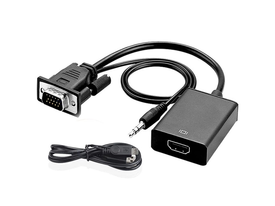 Adaptador Vga Macho Para Hdmi Feminino Com Cabo De Áudio De 3 5 Mm E Cabo De Alimentação Conversor 1080p*