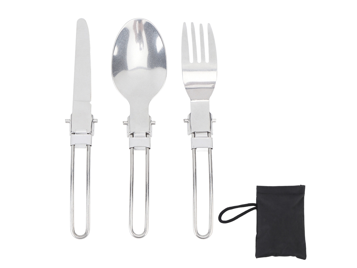 Conjunto de Talheres Portátil de Aço Inoxidável Plegável
