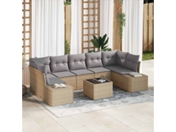 Vidaxl Conjunto De Sofá De Jardim 8 Unid. Bege Vime Pe
