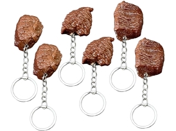 Conjunto de 6 Chaveiros Artificiais em Formato de Bife, Figuras de PVC com Aparência Realista.